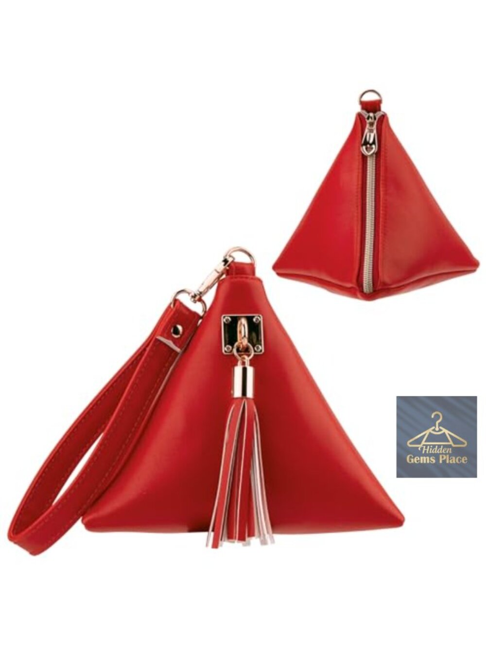 Synthetic Leather Triangle Clutch Wristlet Wallet with Wrist Strap
